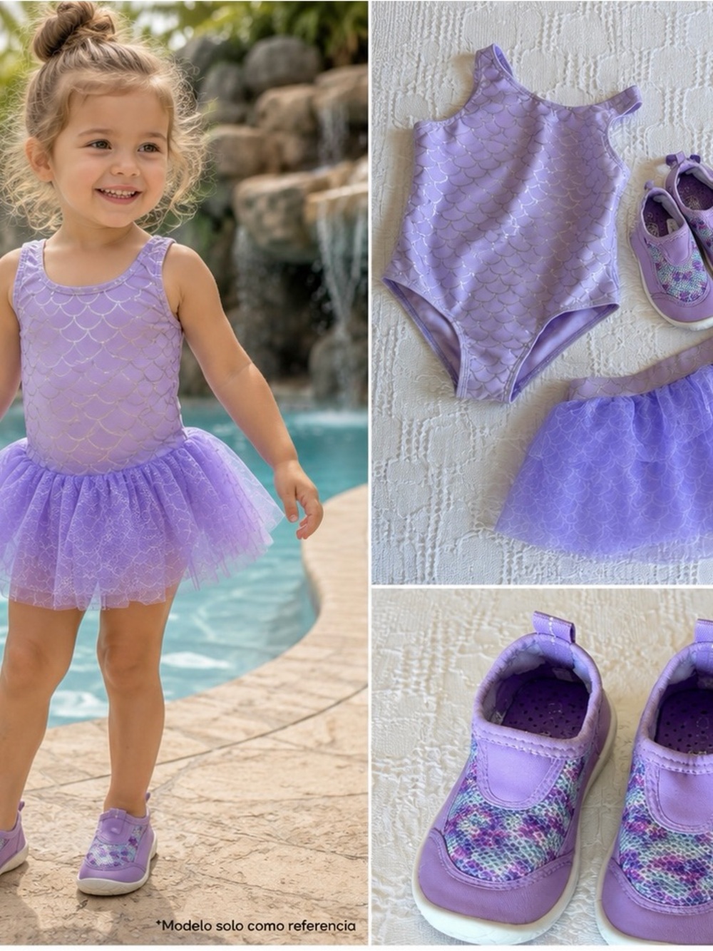 Toddler Mermaid Swim Set Size 4 + Water Shoes Size 9/10 Purple